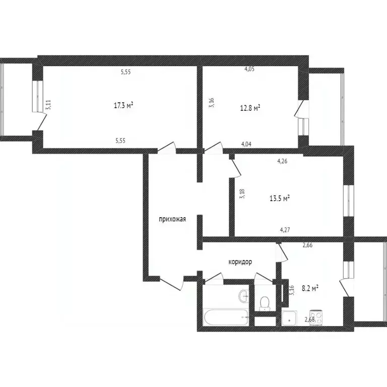 3-к кв. Белгородская область, Белгород ул. Щорса, 55а (79.0 м) - Фото 2