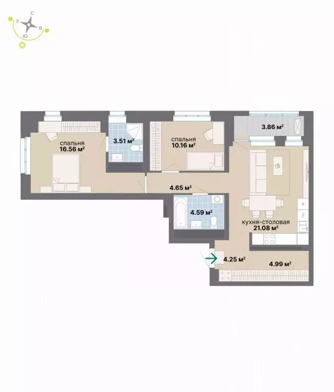 2-к кв. Свердловская область, Екатеринбург ул. Студенческая, 16 (73.65 ... - Фото 0