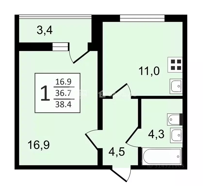 1-к кв. Воронежская область, Воронеж ул. Пескова, 8 (38.4 м) - Фото 0