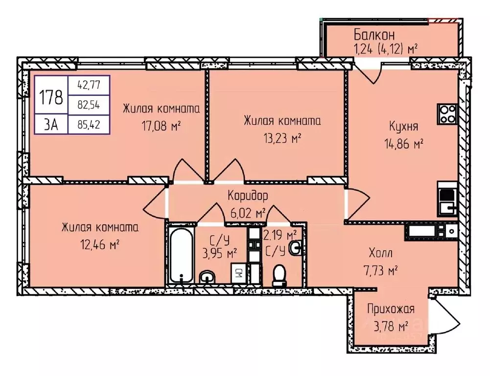 3-к кв. Удмуртия, Ижевск ул. Героя России Ильфата Закирова, 20А (85.64 ... - Фото 0