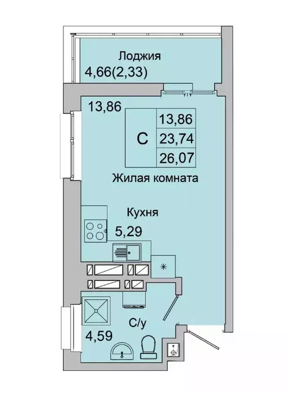 Студия Ростовская область, Батайск ул. Булгакова, 11 (26.07 м) - Фото 1