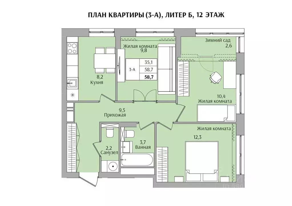 3-к кв. Нижегородская область, Нижний Новгород Якорная ул. (58.7 м) - Фото 0