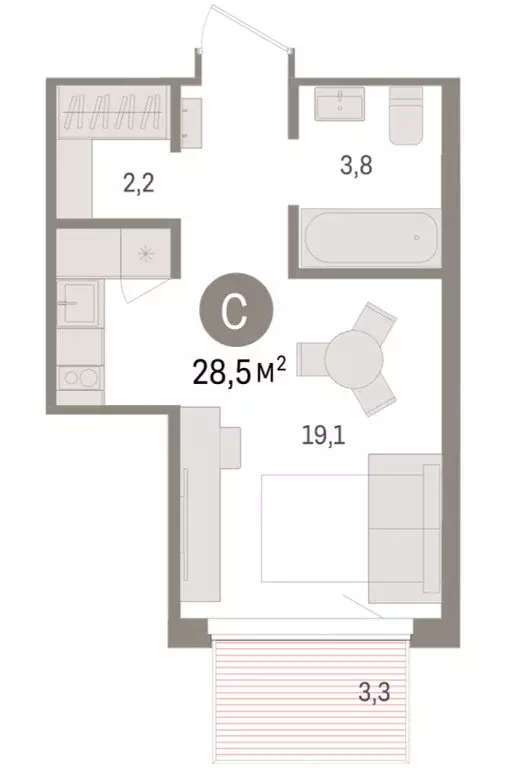 Квартира-студия: Тюмень, жилой комплекс Речной Порт (28.5 м) - Фото 1