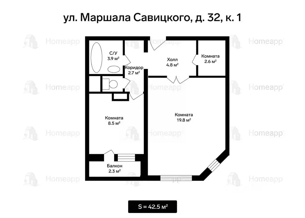 1-к кв. Москва ул. Маршала Савицкого, 32к1 (42.5 м) - Фото 1