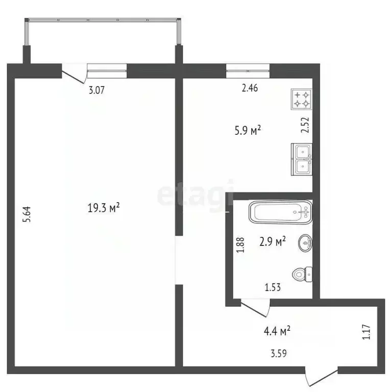 1-к кв. Башкортостан, Стерлитамак просп. Ленина, 40А (24.6 м) - Фото 1