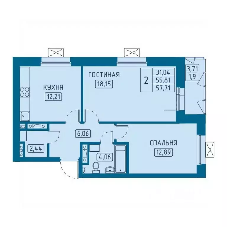 2-к кв. Красноярский край, Красноярск Свободный просп. (57.71 м) - Фото 1