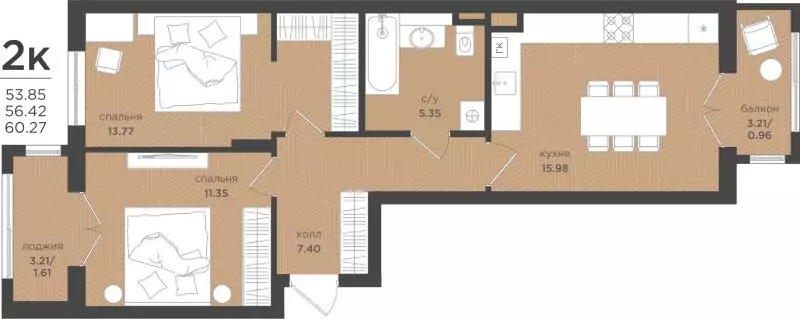 2-к кв. Калининградская область, Зеленоградск Вишневый квартал жилой ... - Фото 1