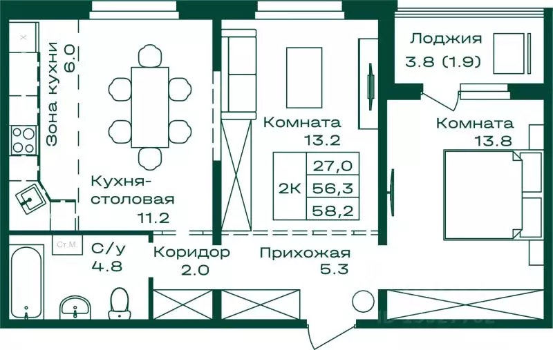 2-к кв. Алтай, Майминский район, с. Майма Алтайская ул., 2к6 (58.2 м) - Фото 1