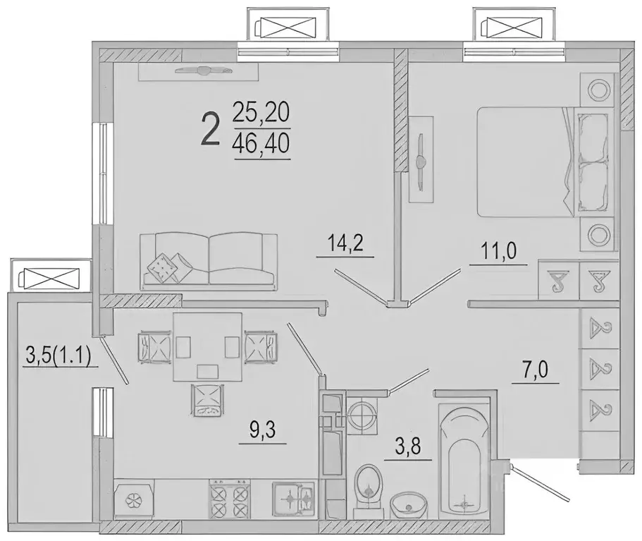 2-к кв. Краснодарский край, Краснодар ул. Даниила Смоляна, 65к2 (47.8 ... - Фото 1