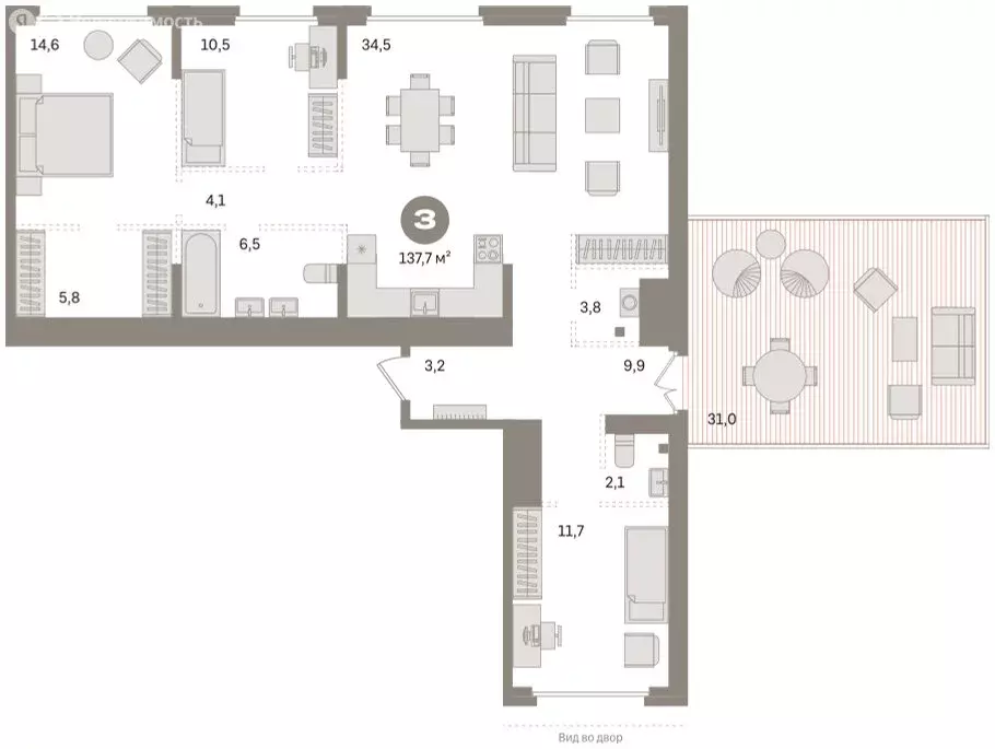 3-комнатная квартира: Екатеринбург, улица Академика Ландау, 7 (133.9 ... - Фото 1