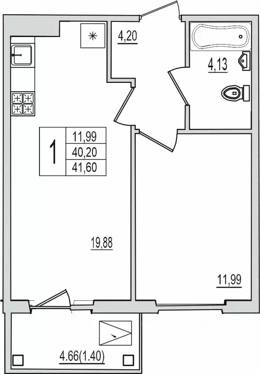 1-к кв. Псковская область, Псков Рижский просп., 94Г (41.6 м) - Фото 1