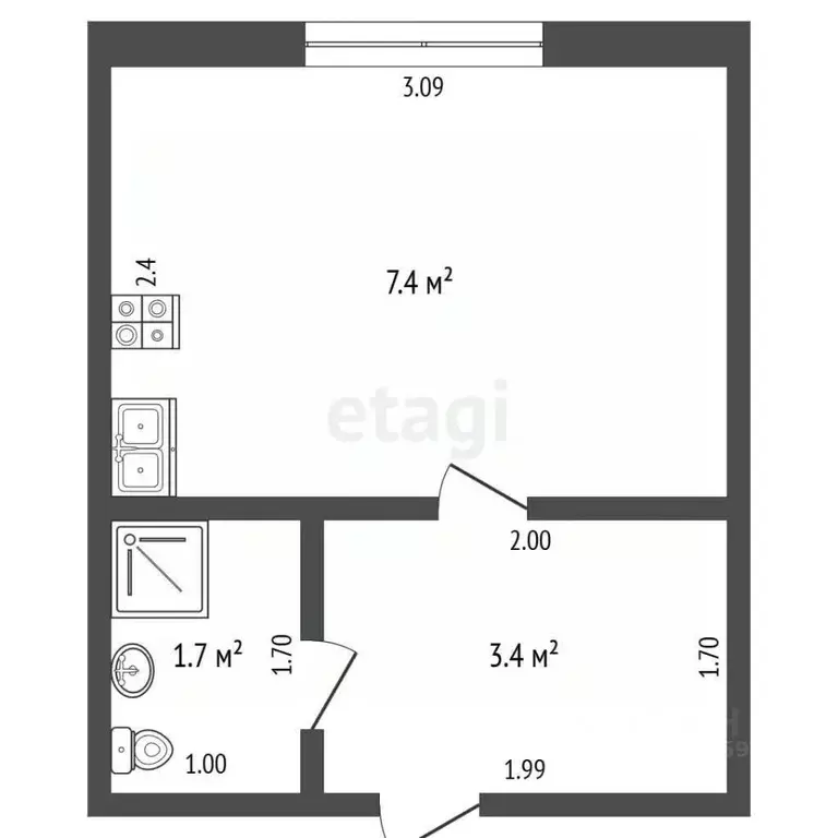 1-к кв. Тамбовская область, Тамбов ул. Академика Островитянова, 20 ... - Фото 2