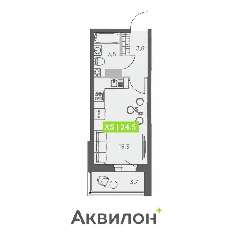 Студия Санкт-Петербург ул. Виктора Конецкого, 5 (24.5 м) - Фото 0