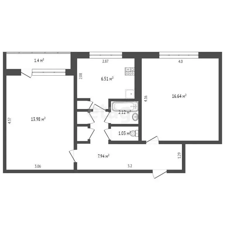 2-комнатная квартира: Саранск, улица Лихачёва, 44 (50.7 м) - Фото 1