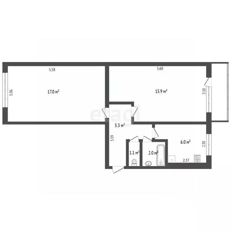 2-к кв. Архангельская область, Новодвинск ул. Уборевича, 42 (47.3 м) - Фото 2