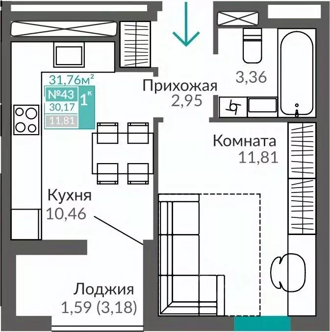 1-к кв. Крым, Симферополь Крымская роза мкр,  (30.17 м) - Фото 0