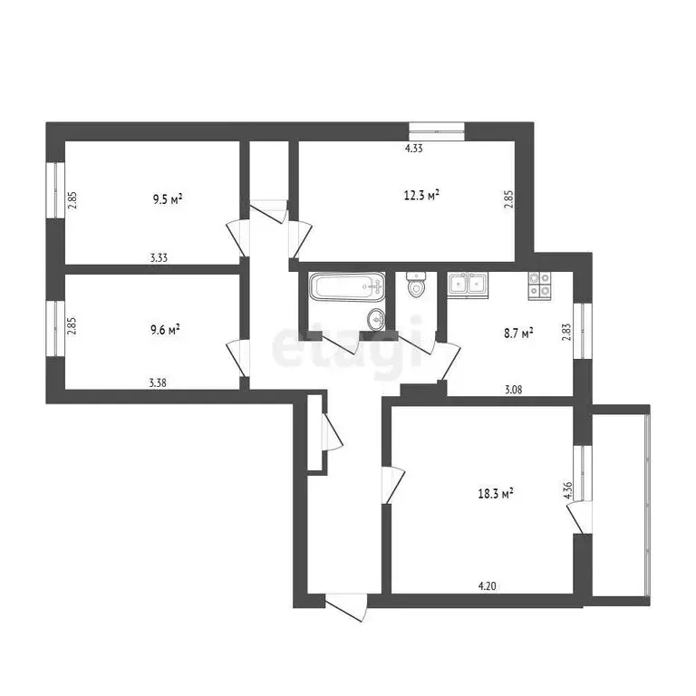 4-комнатная квартира: Тюмень, Ставропольская улица, 11А (78.5 м) - Фото 1