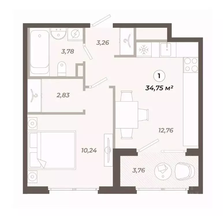 1-к кв. Санкт-Петербург ул. Коли Томчака, 21Д (34.75 м) - Фото 0