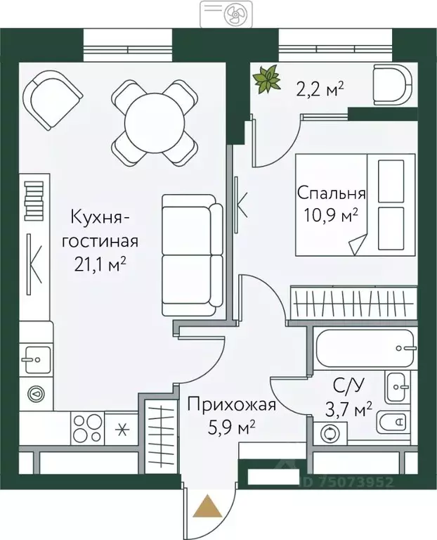 1-к кв. Волгоградская область, Волгоград Новосибирская ул., 74 (43.8 ... - Фото 0