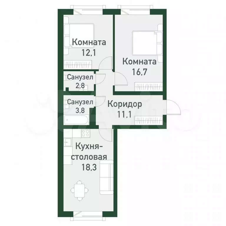 3-к. квартира, 65,9 м, 2/7 эт. - Фото 0