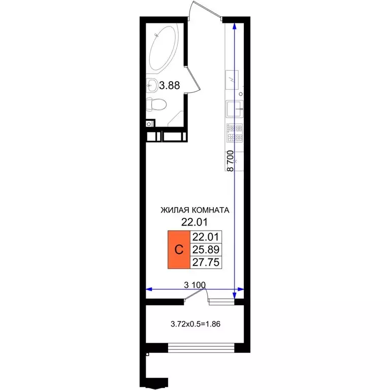 Квартира-студия: Новороссийск, микрорайон 5-я Бригада (27.75 м) - Фото 1