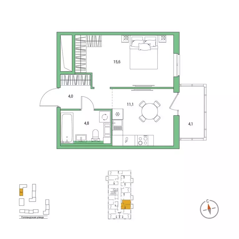 1-комнатная квартира: городской посёлок Янино-1, ЖК Янинский Лес (36.7 ... - Фото 1