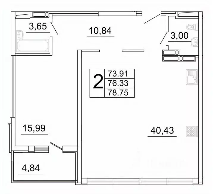 2-к кв. Самарская область, Самара ул. Дыбенко, 5 (78.75 м) - Фото 1