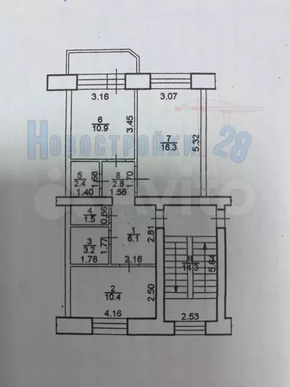 2-к. квартира, 55 м, 3/3 эт. - Фото 0