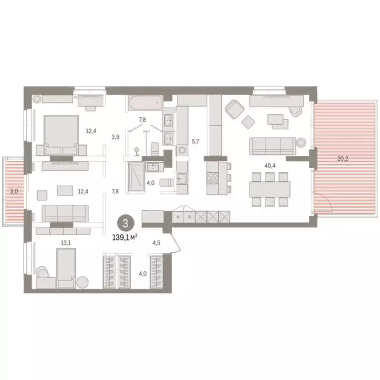 3-комнатная квартира: Тюмень, жилой комплекс На Минской (139.11 м) - Фото 1
