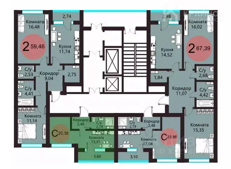 Студия Воронежская область, Воронеж ул. Матросова, 64А (20.38 м) - Фото 1