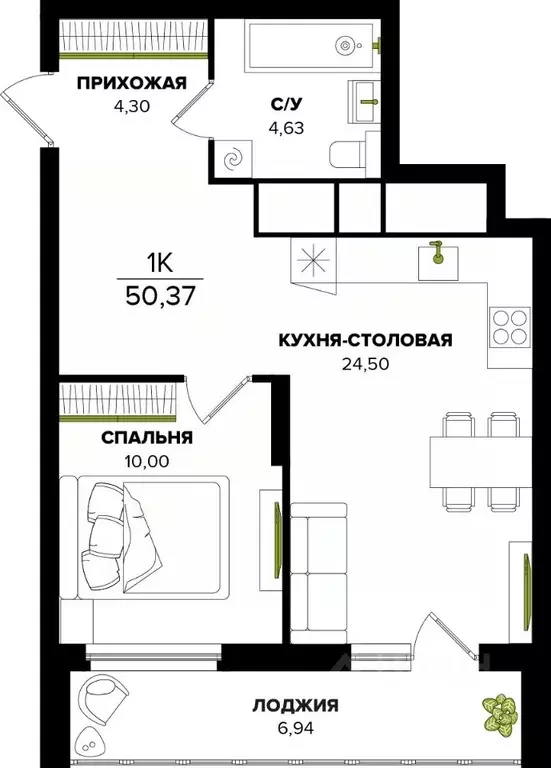 1-к кв. Тульская область, Тула  (50.37 м) - Фото 0