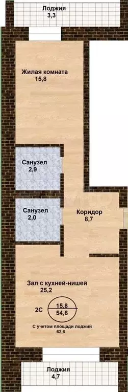 2-к. квартира, 60 м, 2/4 эт. - Фото 0