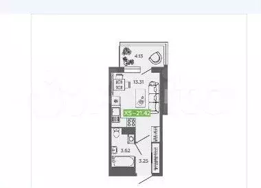 Квартира-студия, 21,4 м, 6/10 эт. - Фото 0