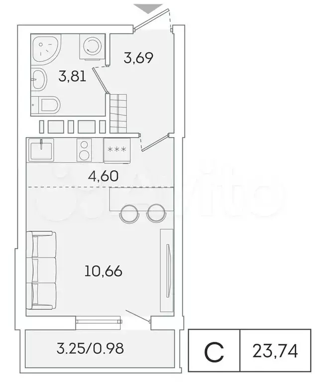 Квартира-студия, 22,7 м, 13/16 эт. - Фото 0