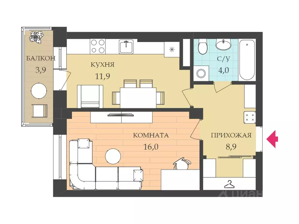 1-к кв. Красноярский край, Красноярск Грунтовая ул., 28а (41.0 м) - Фото 0