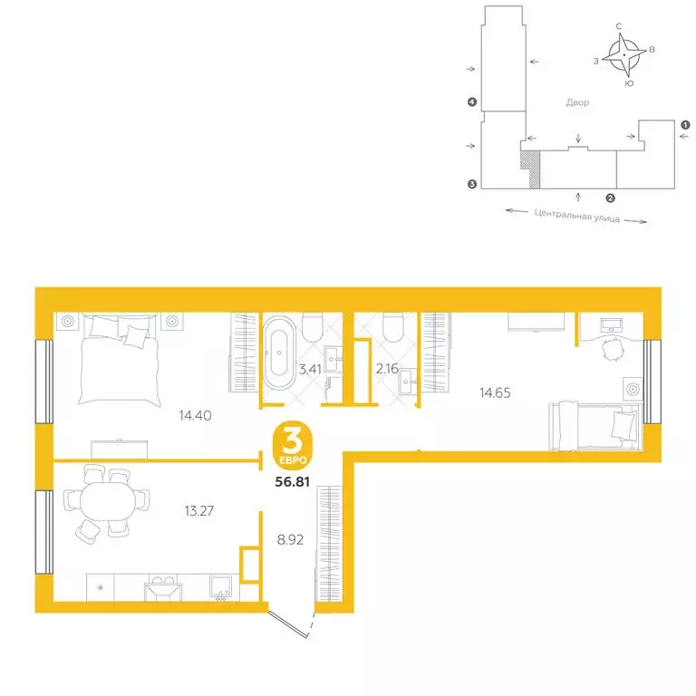 3-комнатная квартира: Тюменский муниципальный округ, село Горьковка, ... - Фото 0