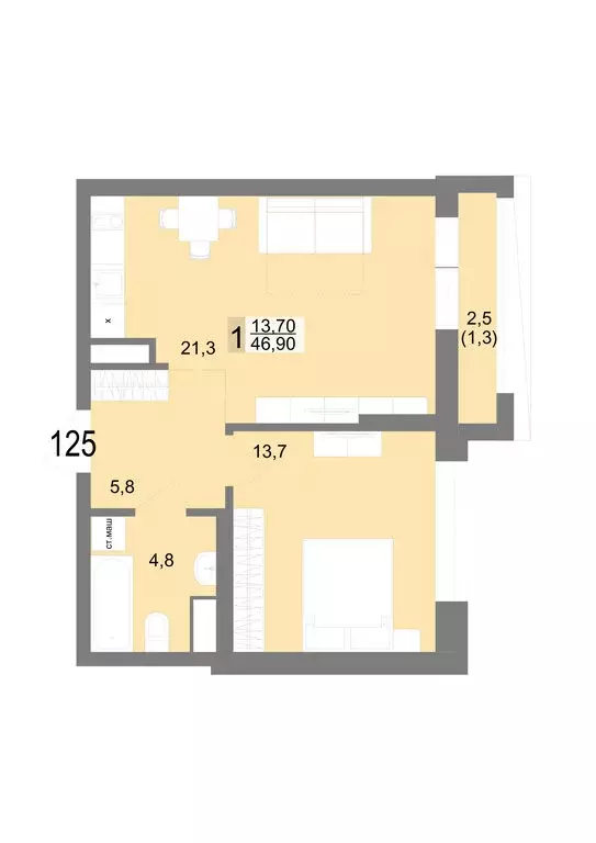 1-комнатная квартира: Екатеринбург, Посадская улица, 26 (46.9 м) - Фото 1