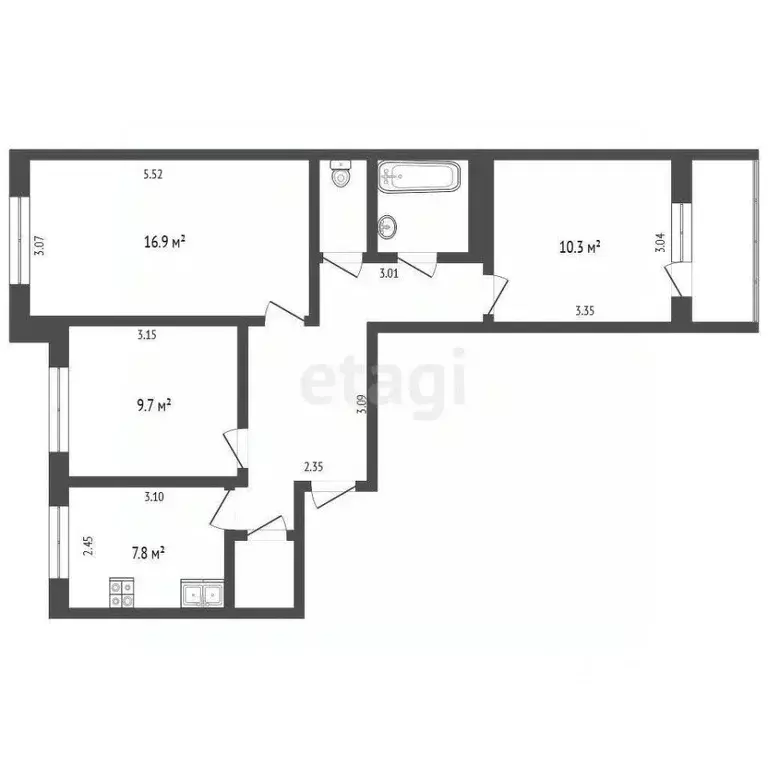 3-к кв. Московская область, Балашиха ул. Кудаковского, 15 (62.3 м) - Фото 2