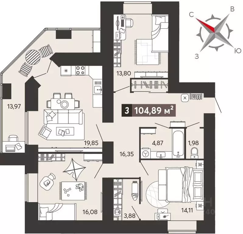 3-к кв. Пензенская область, Пенза ул. 8 Марта, 31к5 (104.89 м) - Фото 0