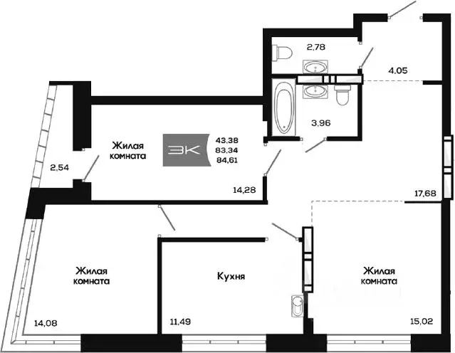 3-к кв. Новосибирская область, Новосибирск ул. Титова, 48 (83.34 м) - Фото 0