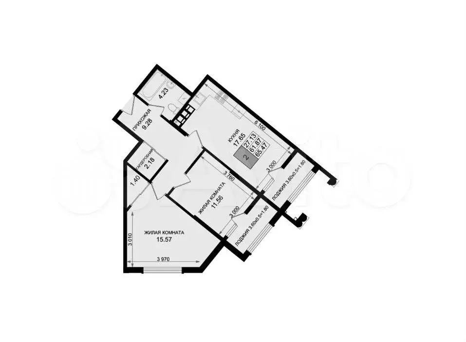 2-к. квартира, 65,5 м, 5/8 эт. - Фото 1