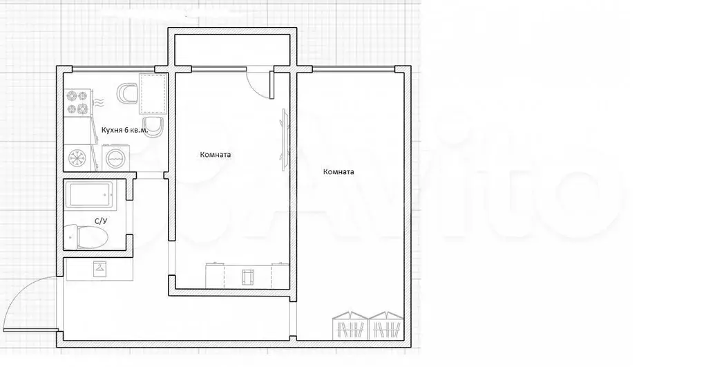 2-к. квартира, 44,7 м, 2/5 эт. - Фото 0