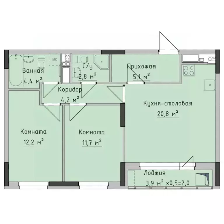 2-к кв. Удмуртия, Ижевск ул. Холмогорова, 89 (63.15 м) - Фото 0