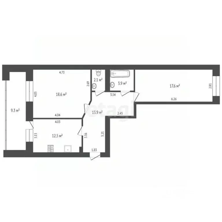 2-к кв. Тюменская область, Тюмень ул. Котельщиков, 2 (68.0 м) - Фото 2