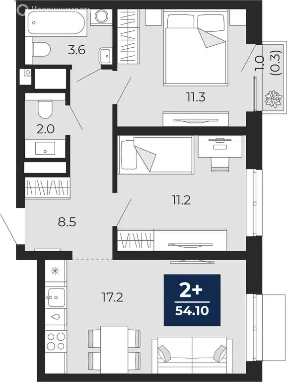 2-комнатная квартира: Тюмень, проезд Капитана Куликова, 3 (54.8 м) - Фото 1