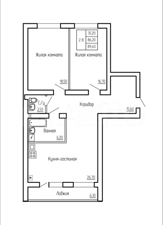 2-к. квартира, 91,6 м, 1/5 эт. - Фото 1