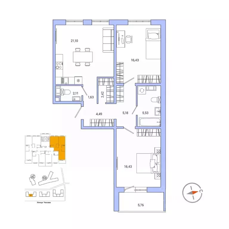 2-к кв. Ленинградская область, Гатчина ул. Чехова, 39 (78.4 м) - Фото 1