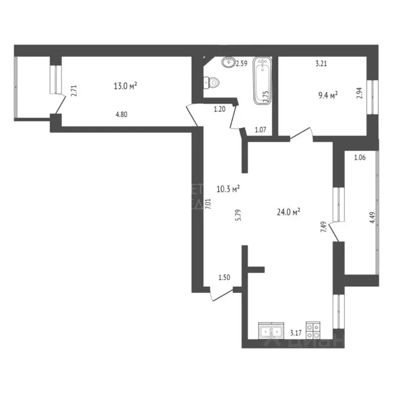 3-к кв. Тюменская область, Тюмень Северная ул., 3к2 (62.1 м) - Фото 1