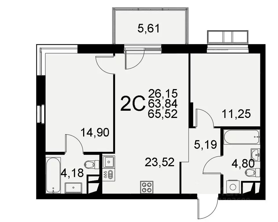 2-к кв. Тульская область, Тула Хлебная пл. (63.84 м) - Фото 0
