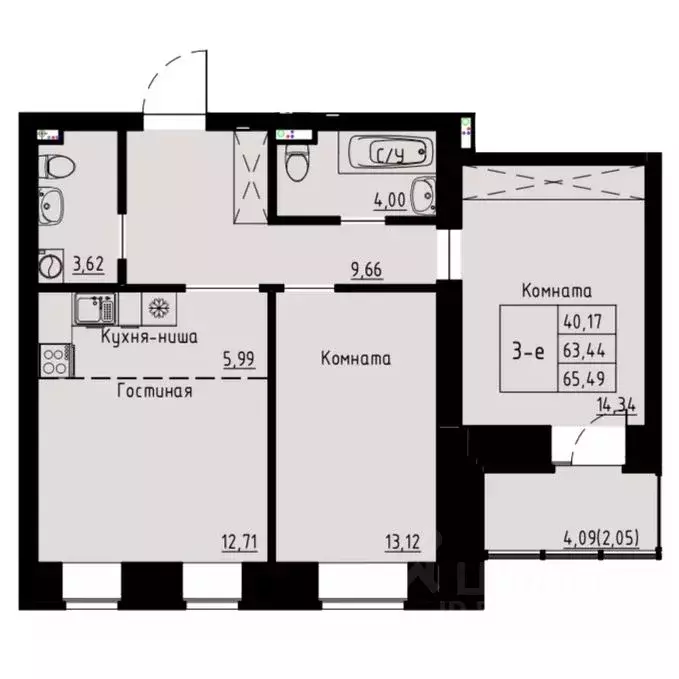 3-к кв. Красноярский край, Красноярск ул. Елены Стасовой, 82 (66.3 м) - Фото 1